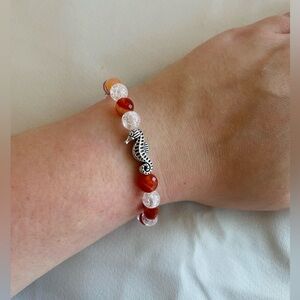 Handmade Orange Agate and Clear Crackle Seahorse Bracelet